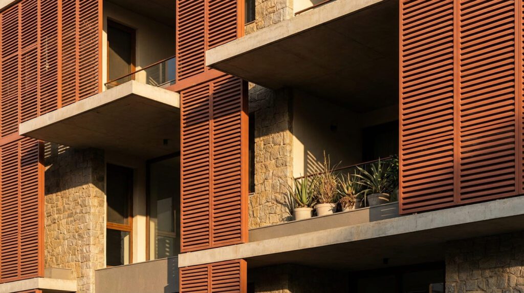 Architectural shading detail on a Hyderabad house reducing west-facing heat gain