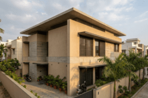 Contemporary independent house in Hyderabad designed with shading devices and climate-responsive features